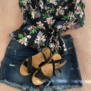 Floral Black Blouse with Peplum Hem